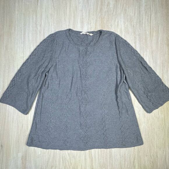 Soft Surroundings Gray Round Neck Cable Knit Warm Cozy Pullover Sweater Plus 1X - Picture 13 of 13